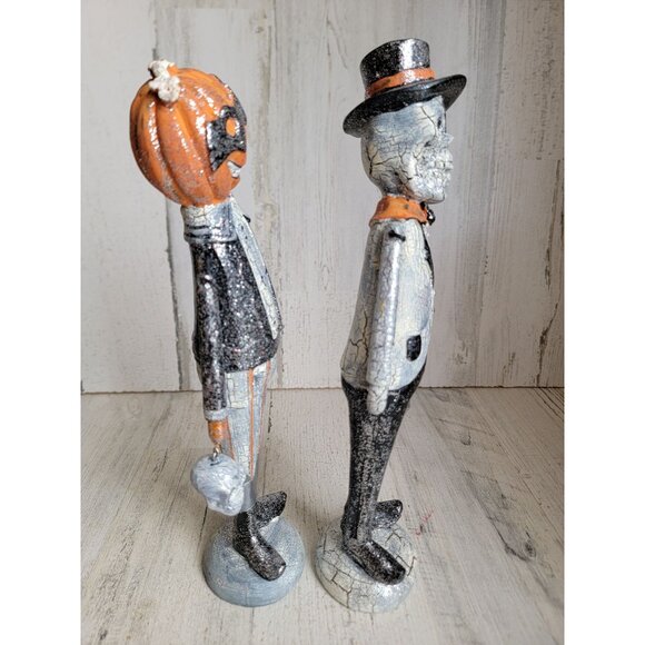 Living quarters rustic masquerade ball skeleton pumpkin glitter figure set folk - Picture 6 of 8